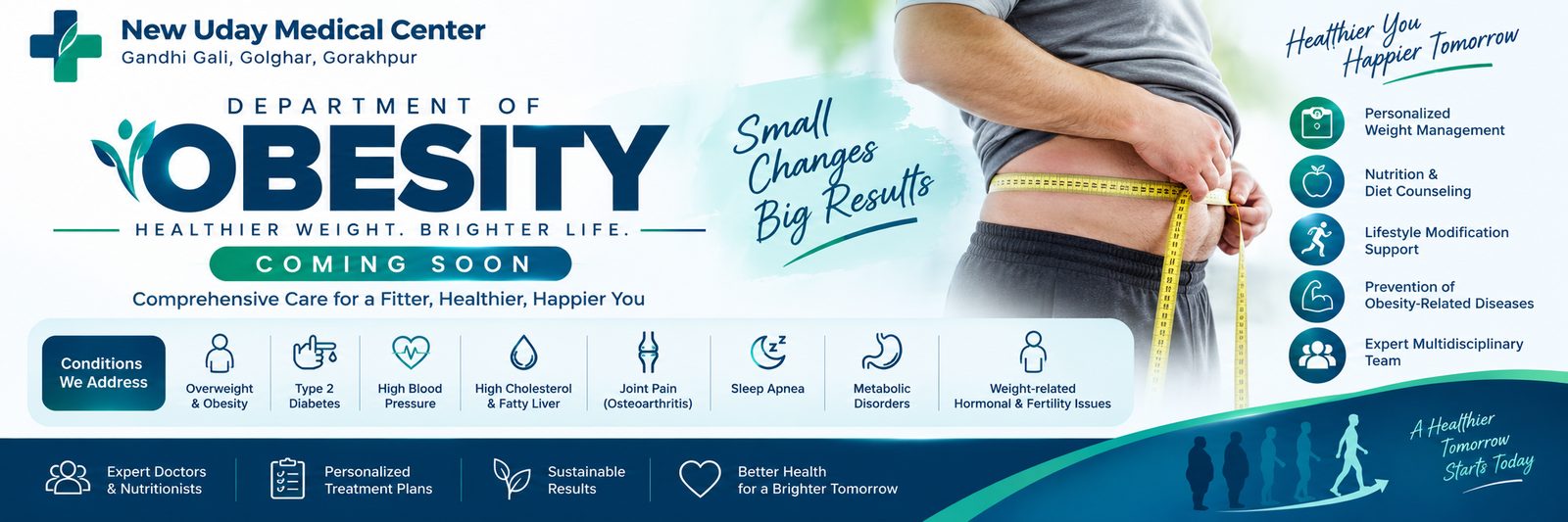 Department of Obesity coming soon — comprehensive care for overweight and obesity, type 2 diabetes, high blood pressure, high cholesterol and fatty liver, joint pain, sleep apnea and metabolic disorders.